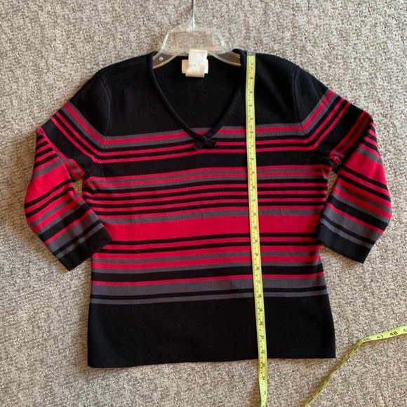 2/$20 Designers Originals Black/Red/Grey Stripe 3/4 Sleeve Sweater - Size Medium - Picture 7 of 7